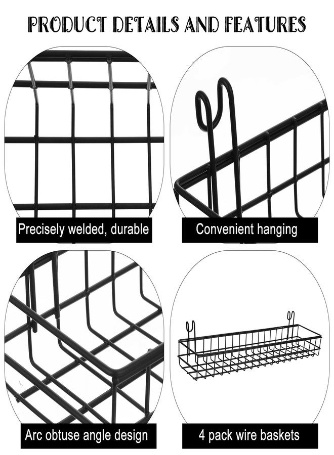 Lemecima 4 Pcs 15.75 x 3.94 x 1.97 Inch Metal Grid Wall Baskets with Hooks Grid Wall Shelves Hanging Wire Basket Multi Function Storage Organizer for Kitchen Organizing Display (Black) - Image 3